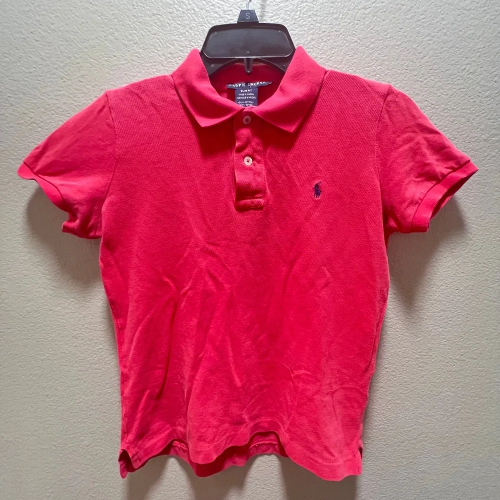 Kids Girls Ralph Lauren Pink Short Sleeve Polo Shirt Embroidered Pony Size 7
